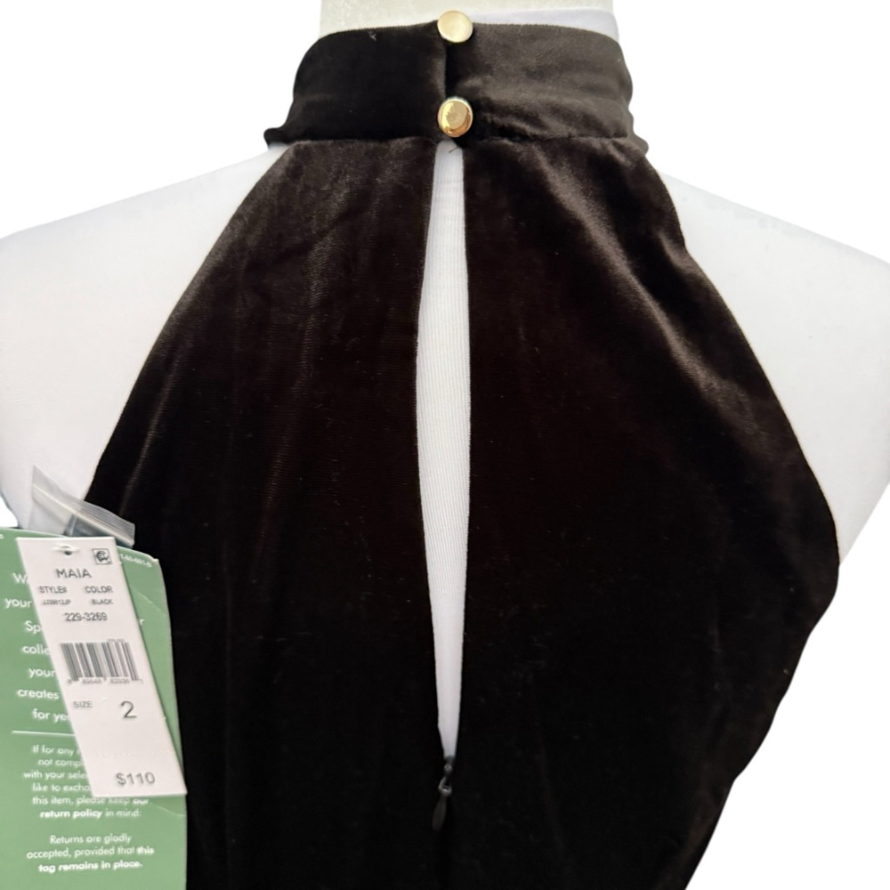 NWT MAIA Black Brown Velvet Halter Midi Dress Size 2 - Picture 6 of 9